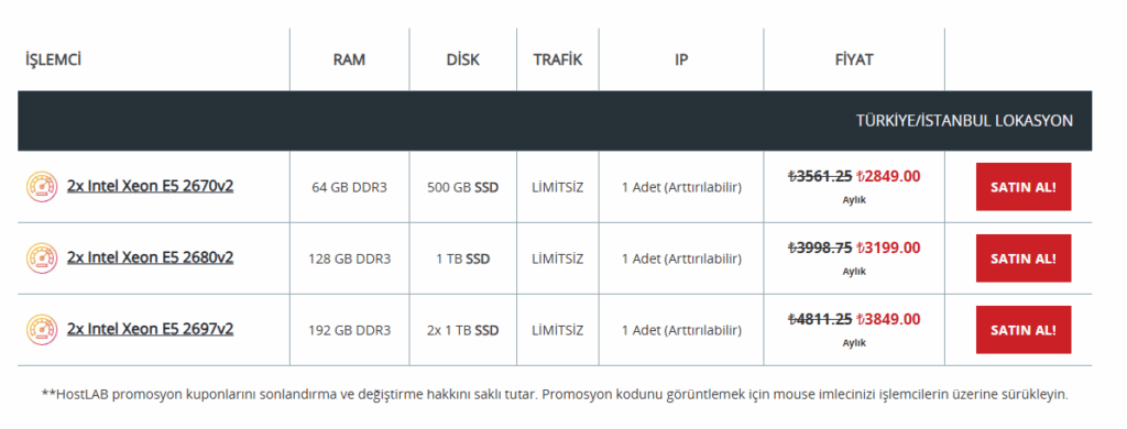 HostLAB Xeon E5 Dedicated Sunucular